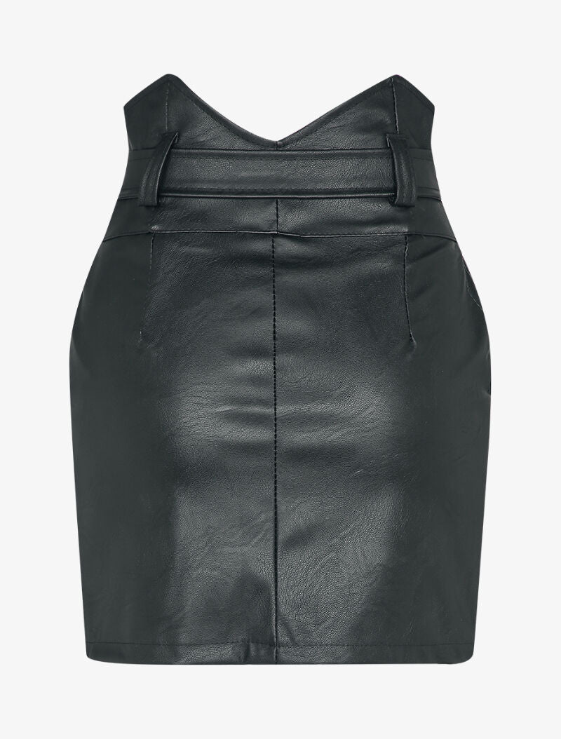 Jupe courte en simili à taille empire asymétrique - Noir - Image 2