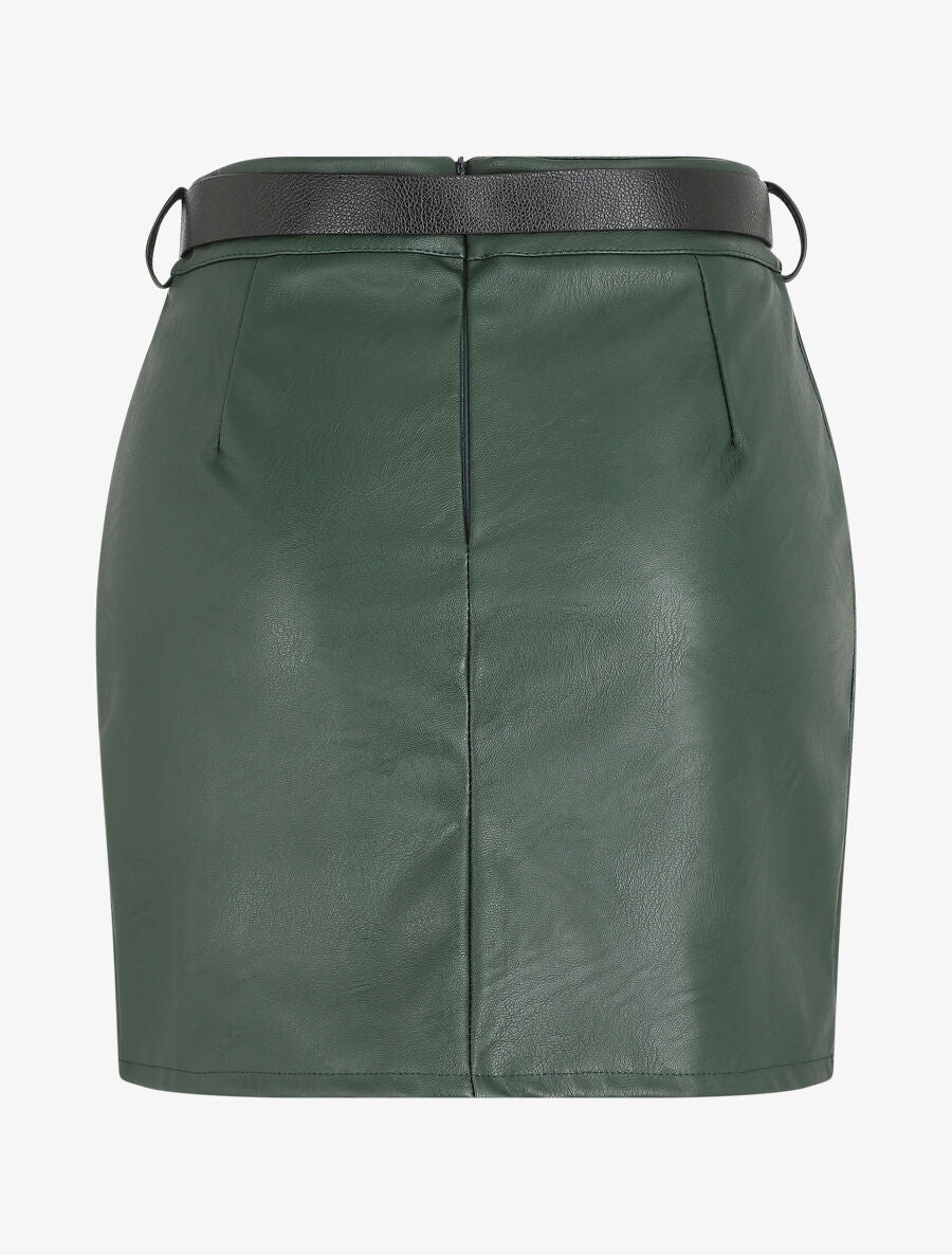 Jupe courte en simili - Vert sapin - Image 2
