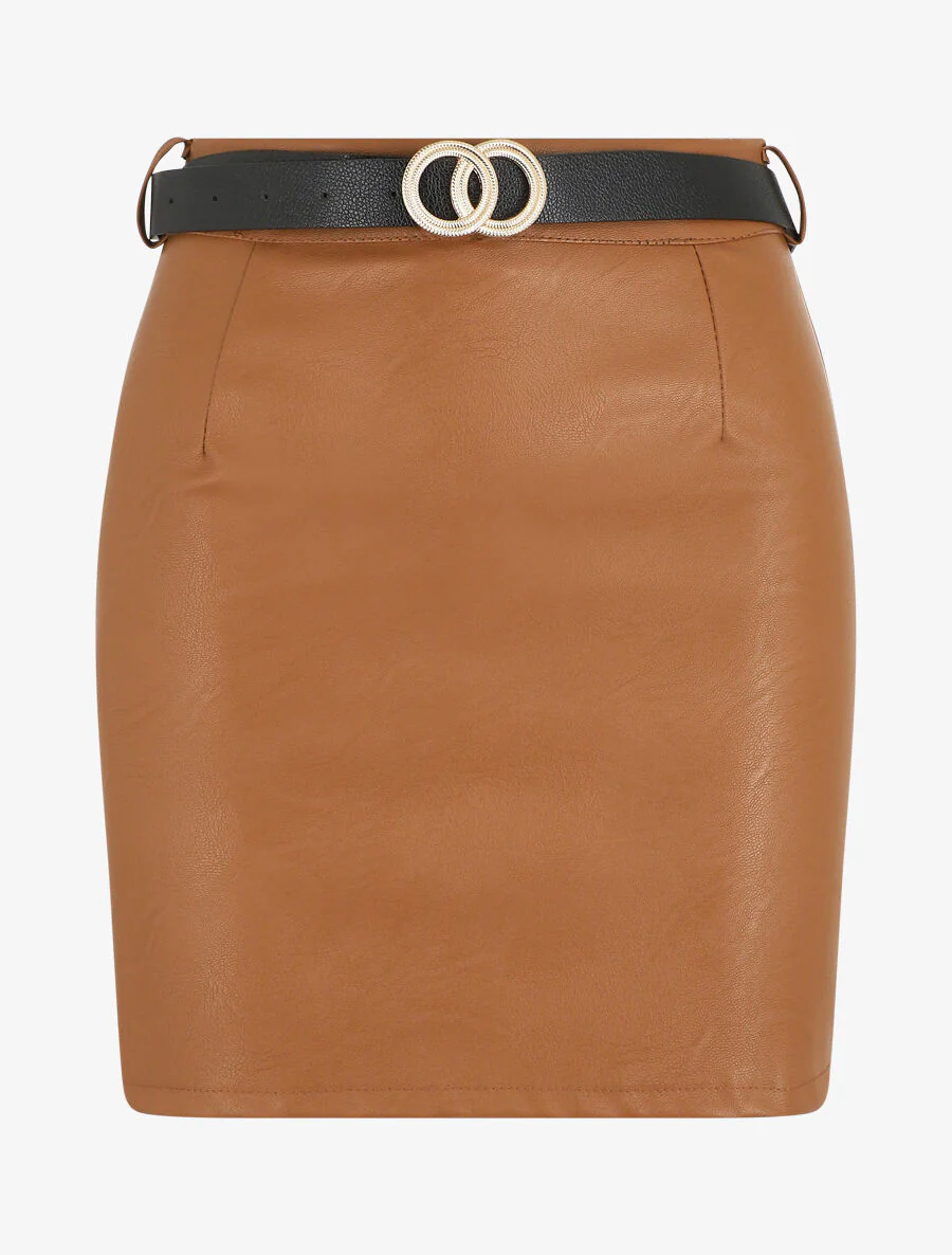 Jupe courte en simili - Camel