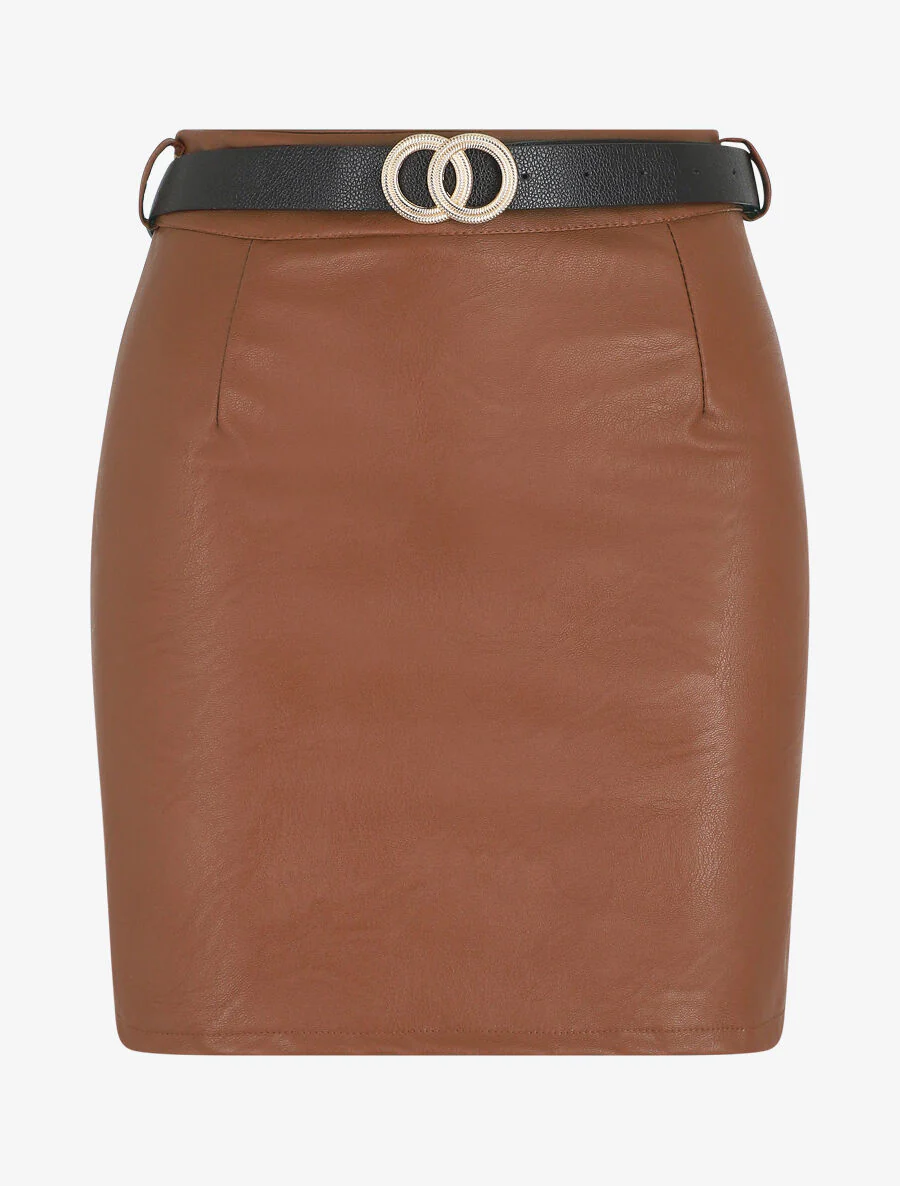 Jupe courte en simili - Marron