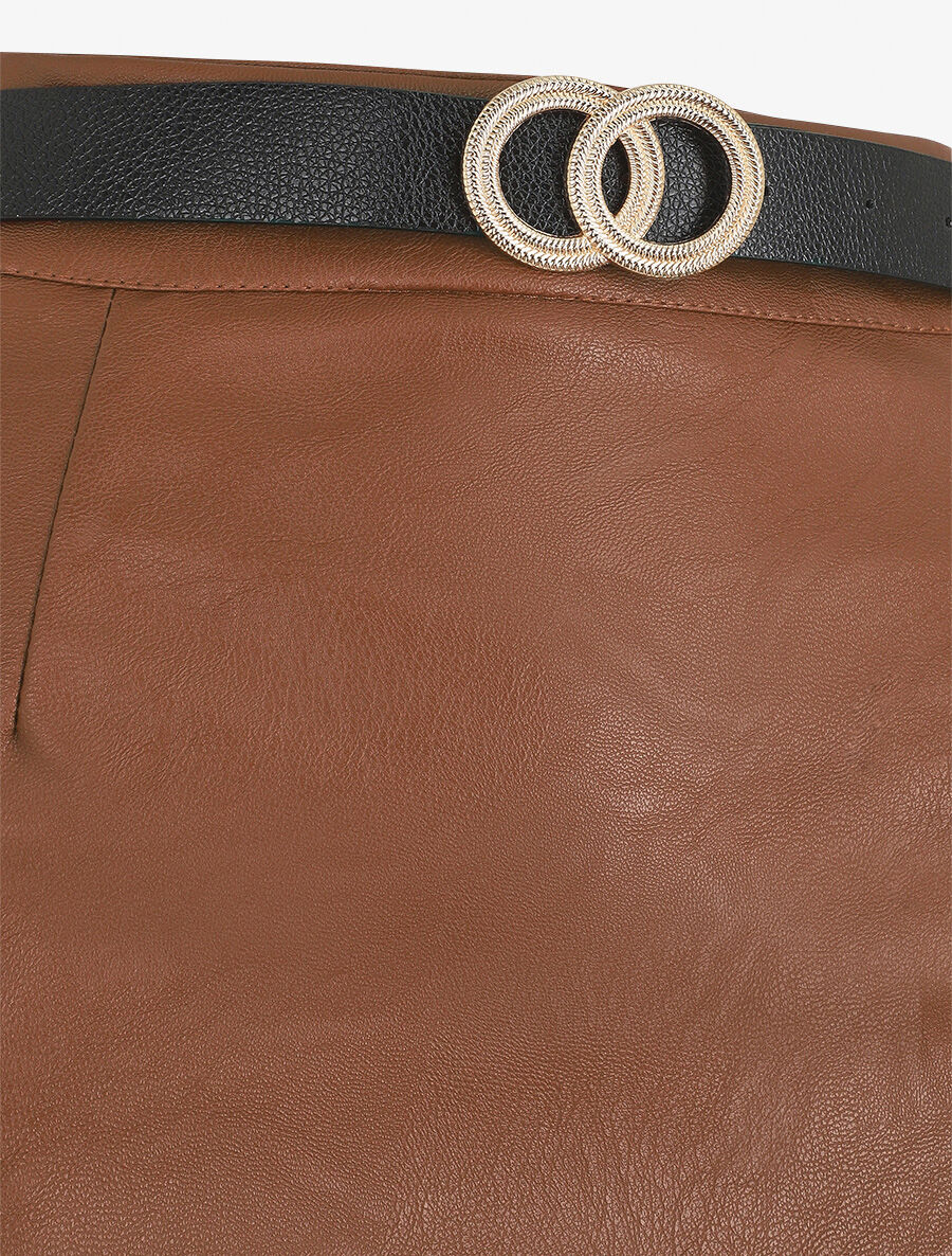 Jupe courte en simili - Marron - Image 3