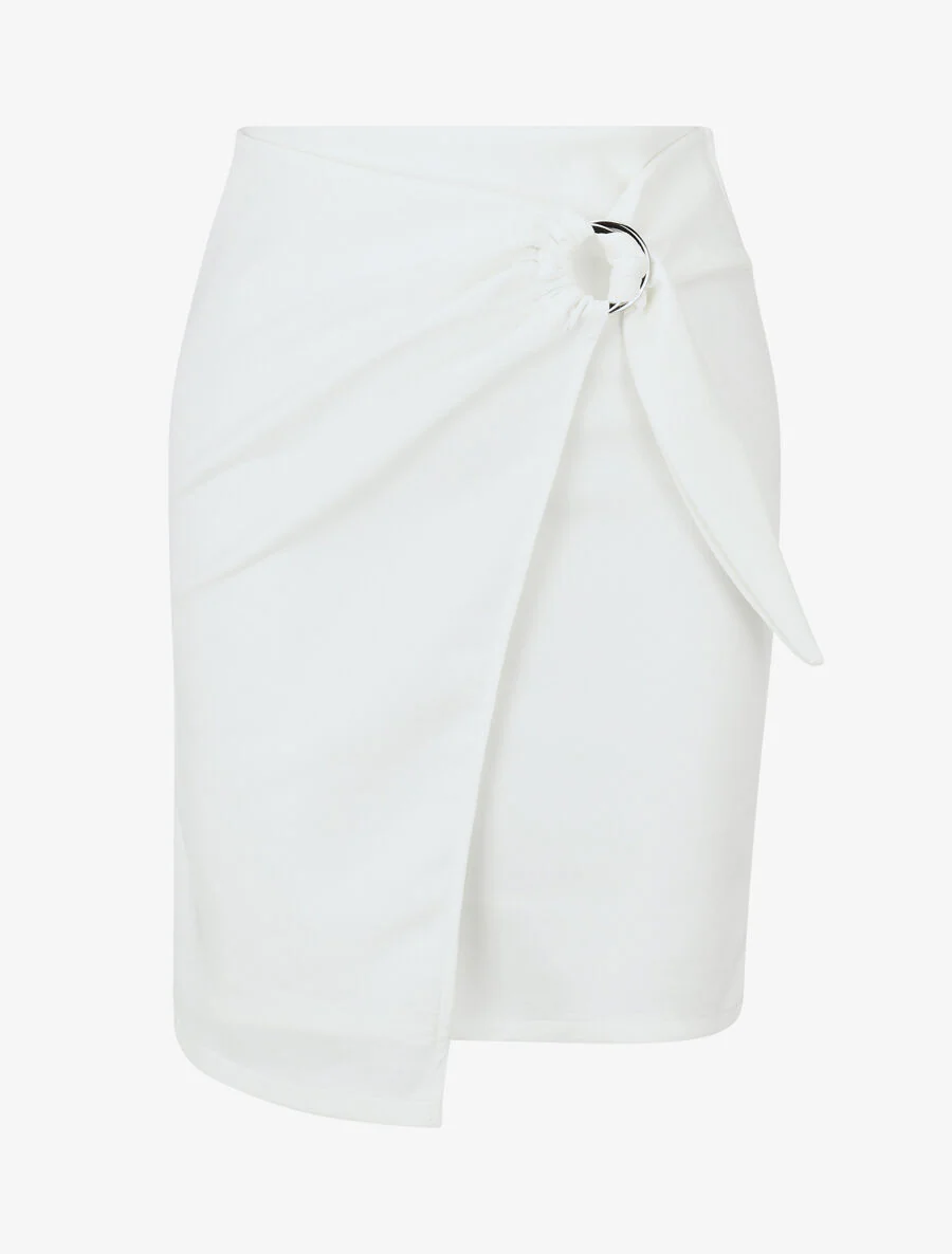 Jupe courte en suédine syle portefeuille - Blanc