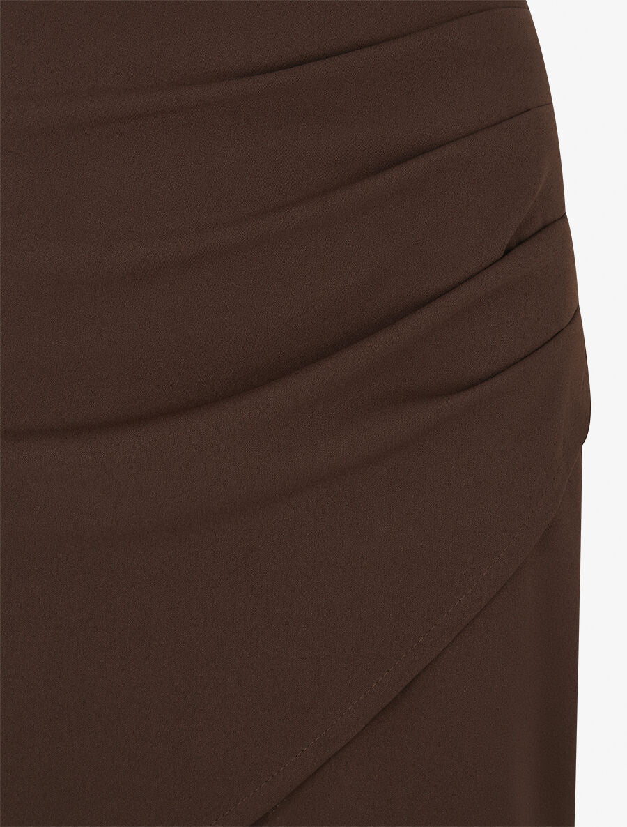 Jupe courte portefeuille et plissée - Marron - Image 3