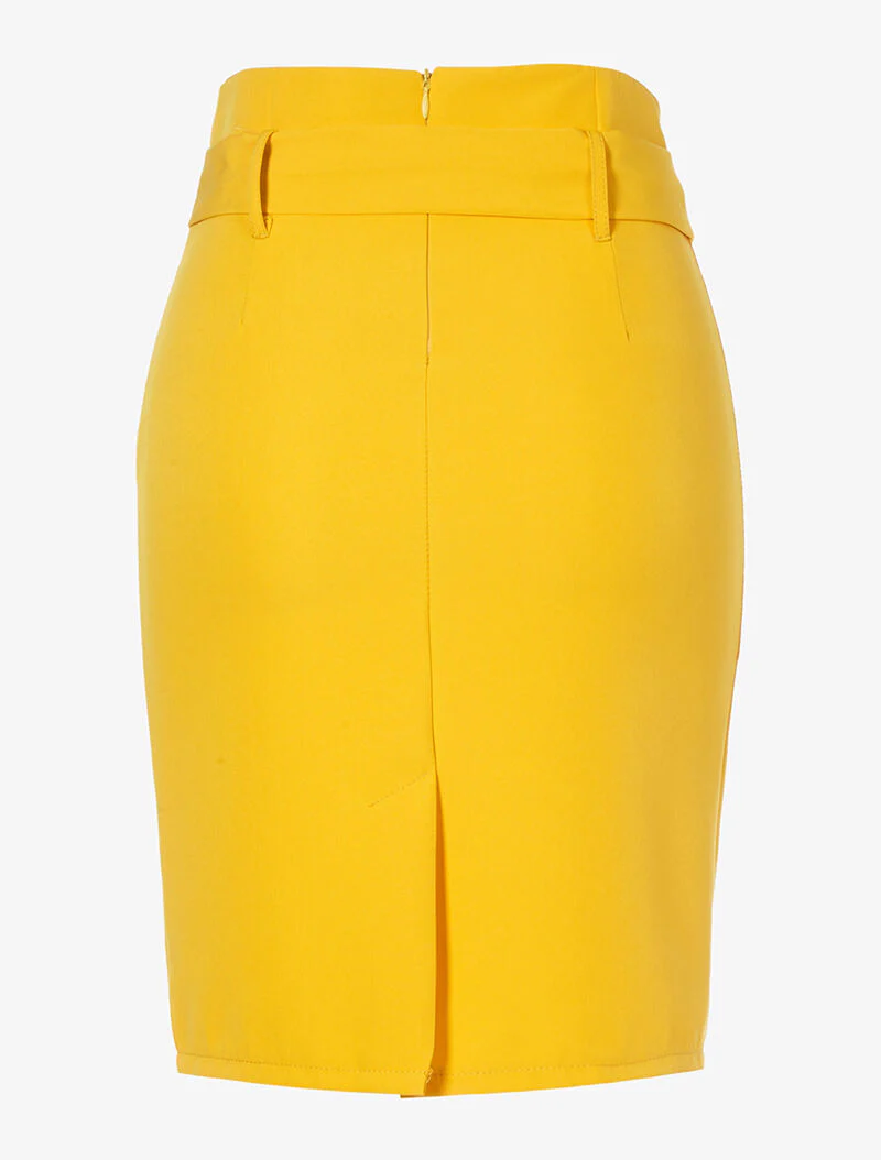 Jupe crayon avec ceinture - jaune - Image 2