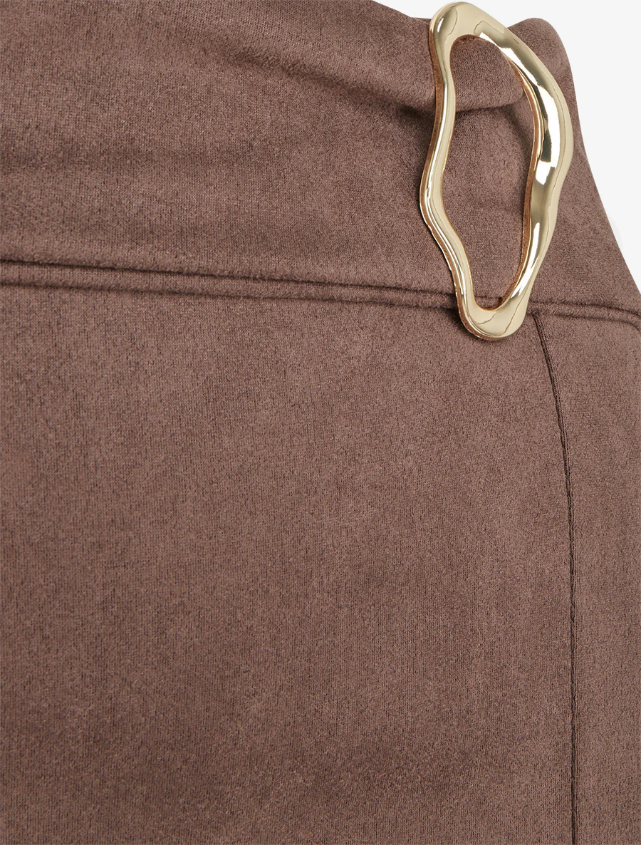 Jupe droite en suédine à boucle - Marron - Image 3