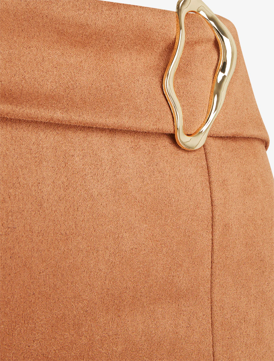 Jupe droite en suédine à boucle - Camel - Image 3