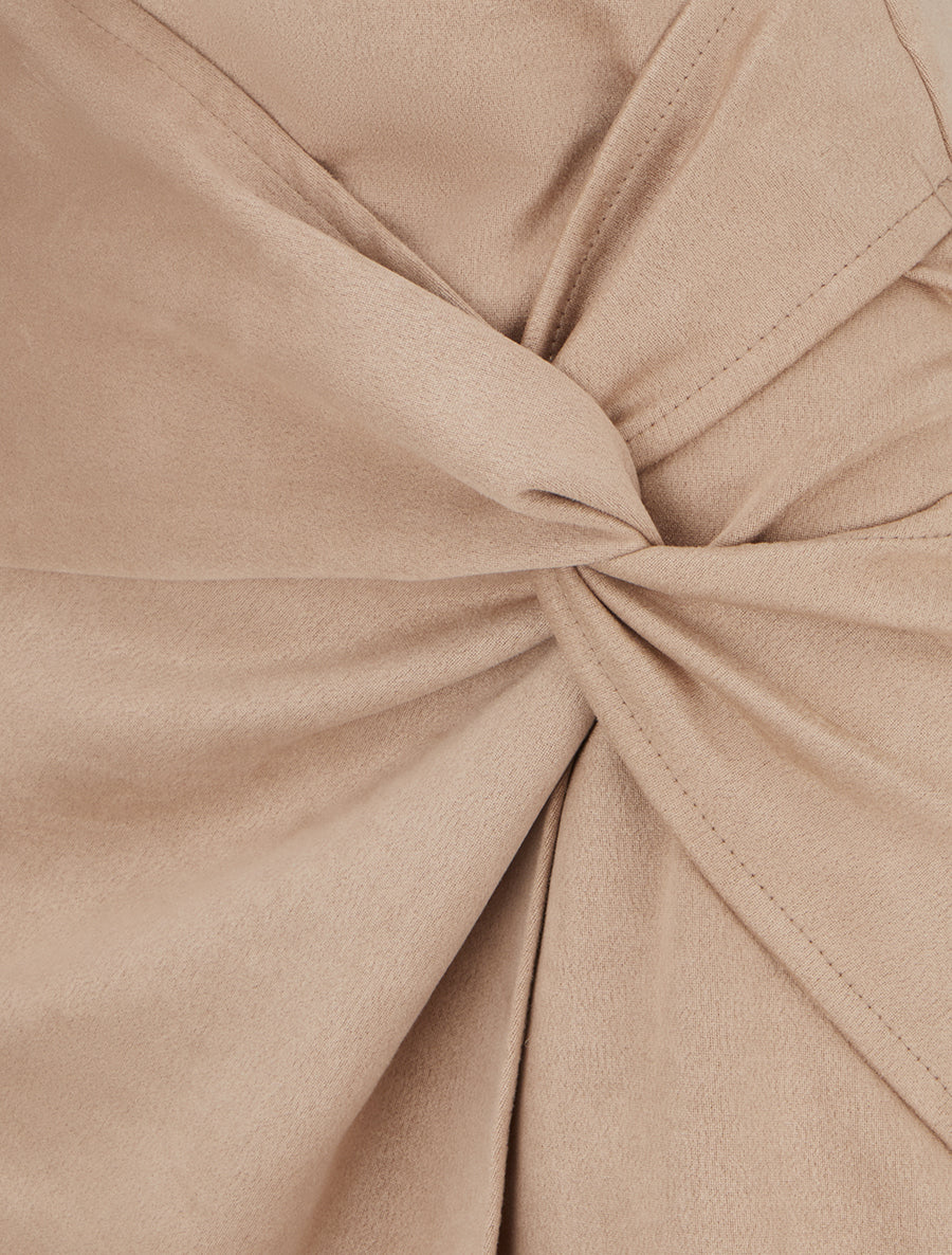 Jupe droite en suédine effet torsadé - Beige - Image 3