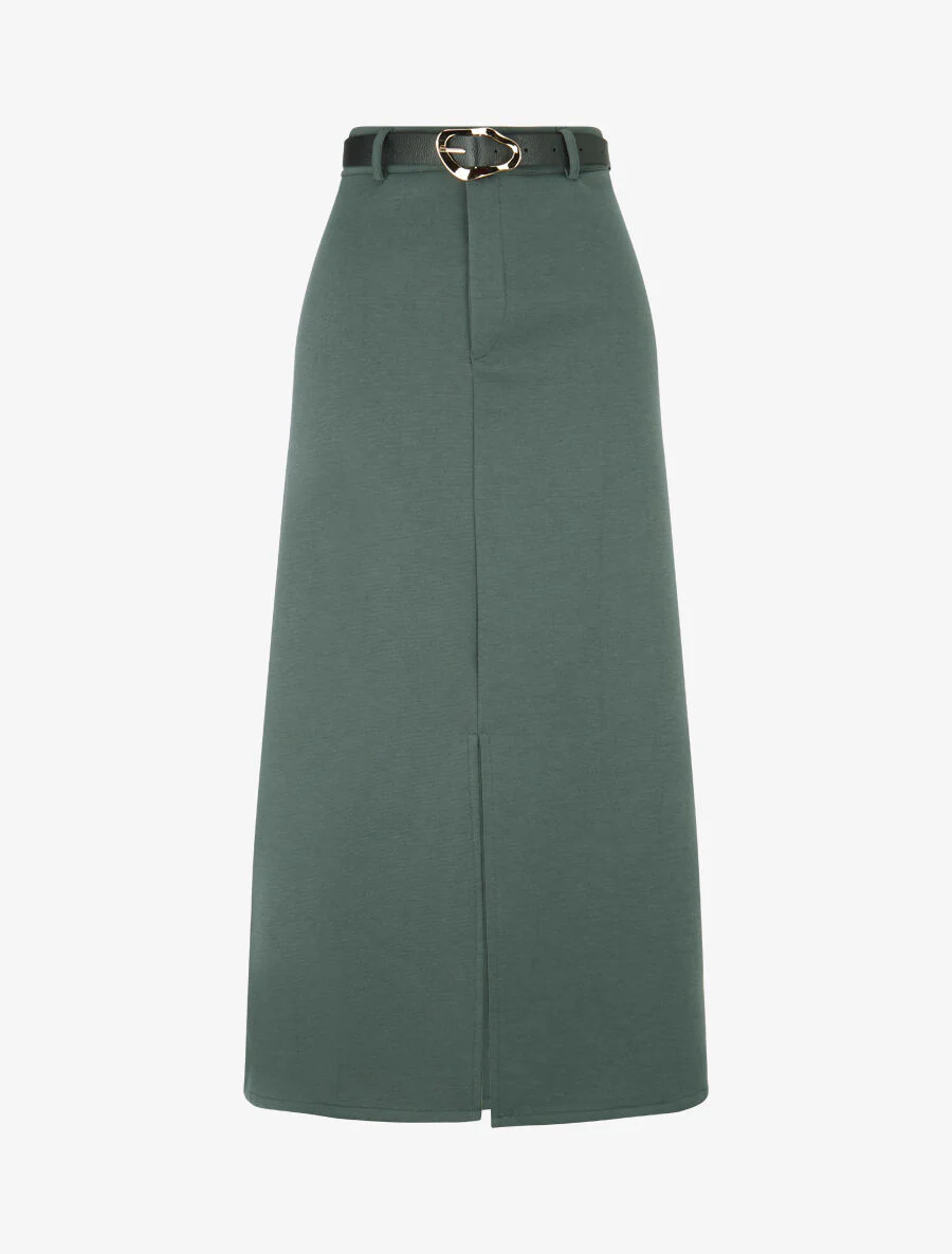 Jupe droite uni fendue - Kaki
