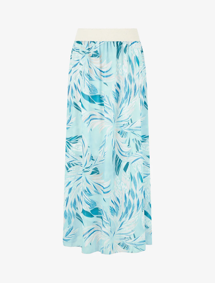 Jupe élastiquée à imprimé feuillage - Turquoise