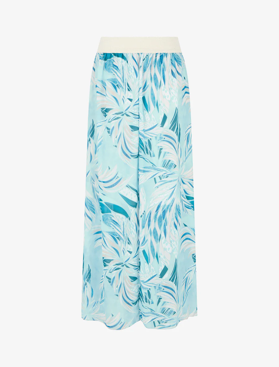 Jupe élastiquée à imprimé feuillage - Turquoise - Image 2