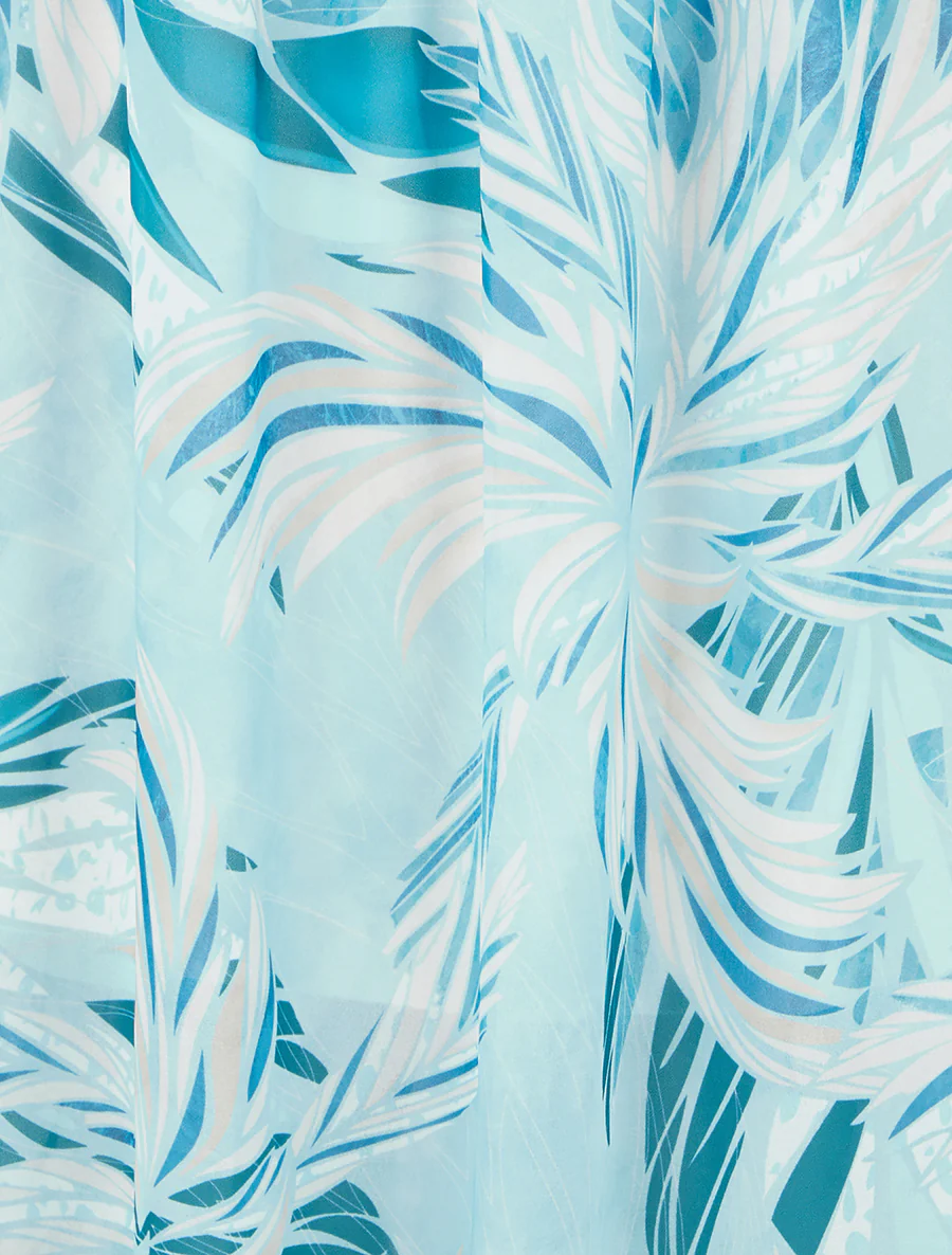 Jupe élastiquée à imprimé feuillage - Turquoise - Image 3