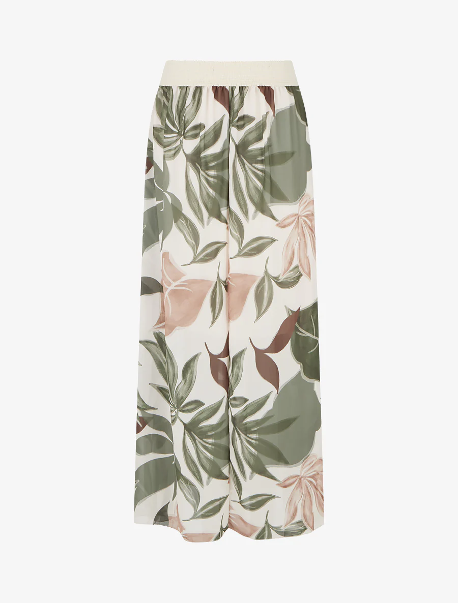 Jupe élastiquée à imprimé grandes feuilles - Kaki - Image 2