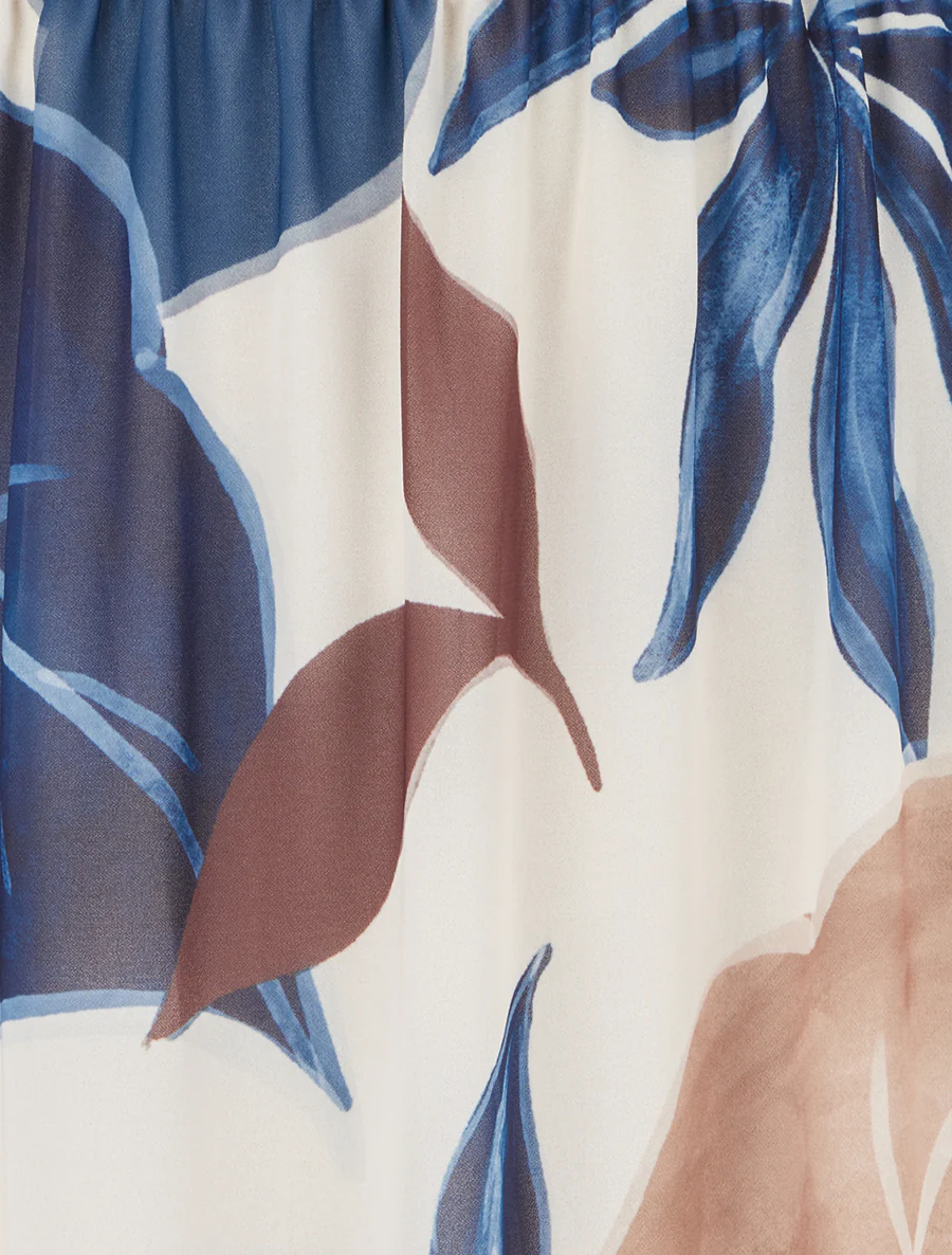 Jupe élastiquée à imprimé grandes feuilles - Marine - Image 3
