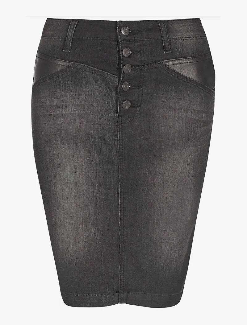 Jupe en jean à 5 boutons - anthracite