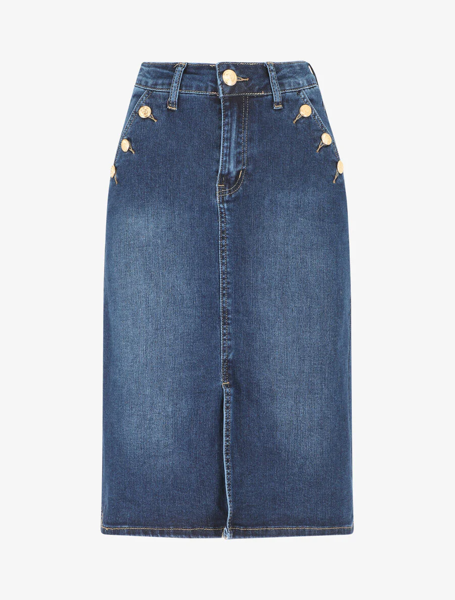 Jupe en jean à boutons - Bleu