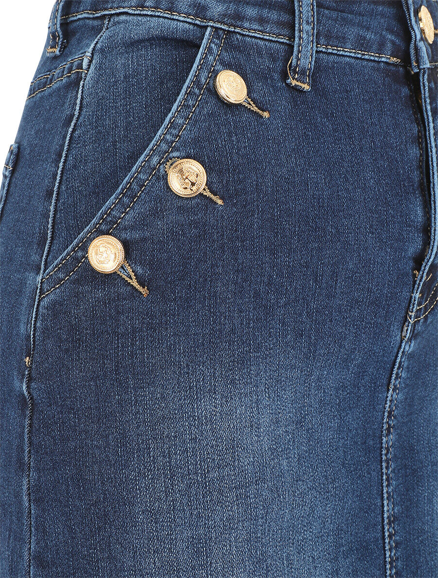 Jupe en jean à boutons - Bleu - Image 3