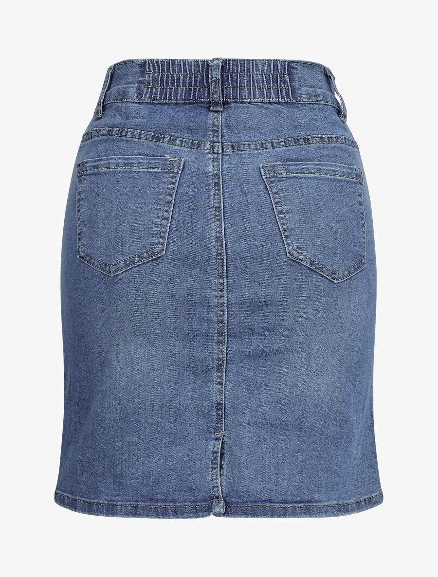 Jupe en jean à taille élastiquée - Bleu denim - Image 2