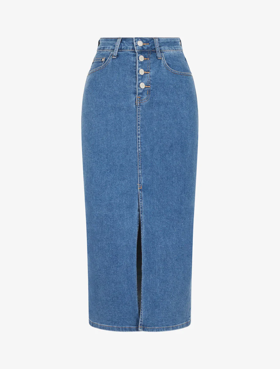 Jupe en jean boutonnée coupe droite - Bleu