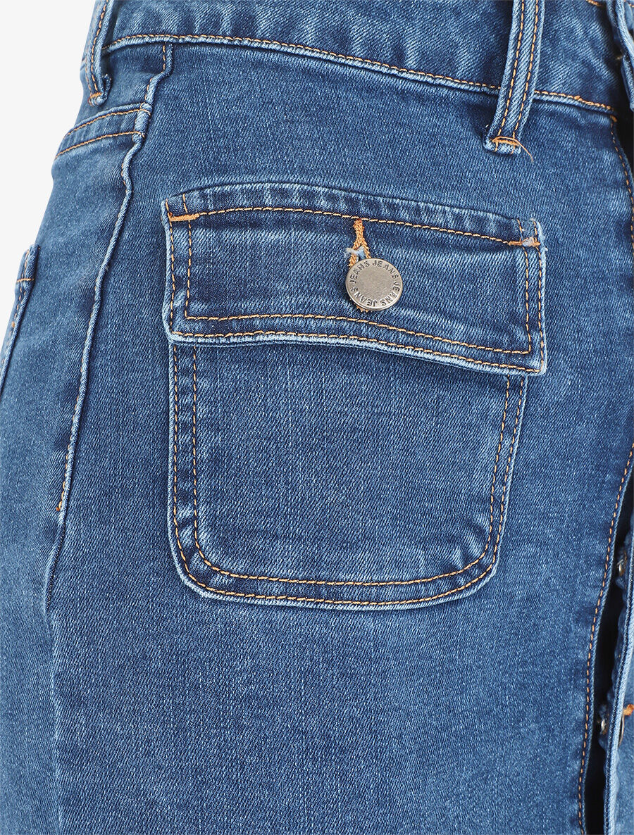 Jupe en jean boutonnée - Bleu - Image 3