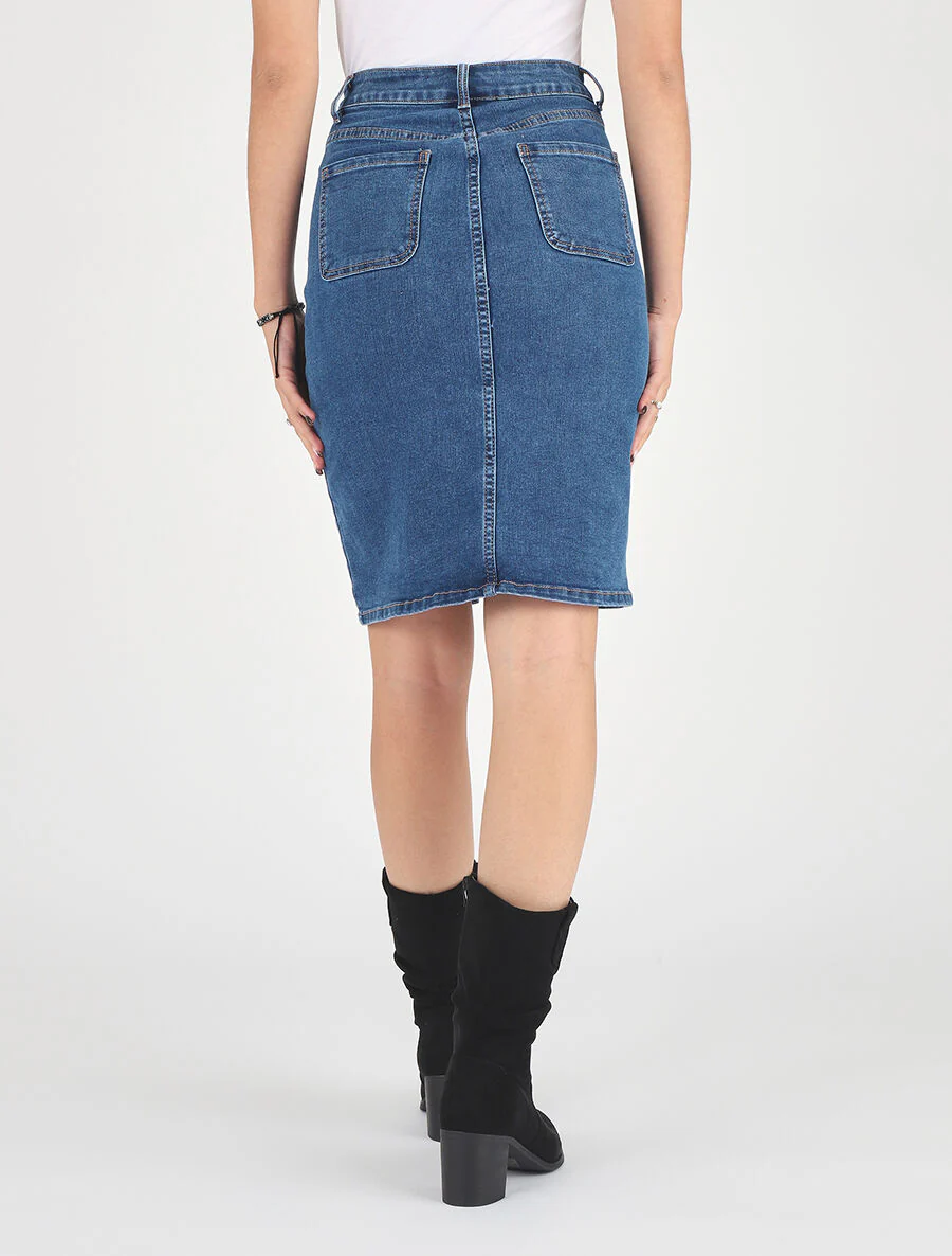 Jupe en jean boutonnée - Bleu - Image 5