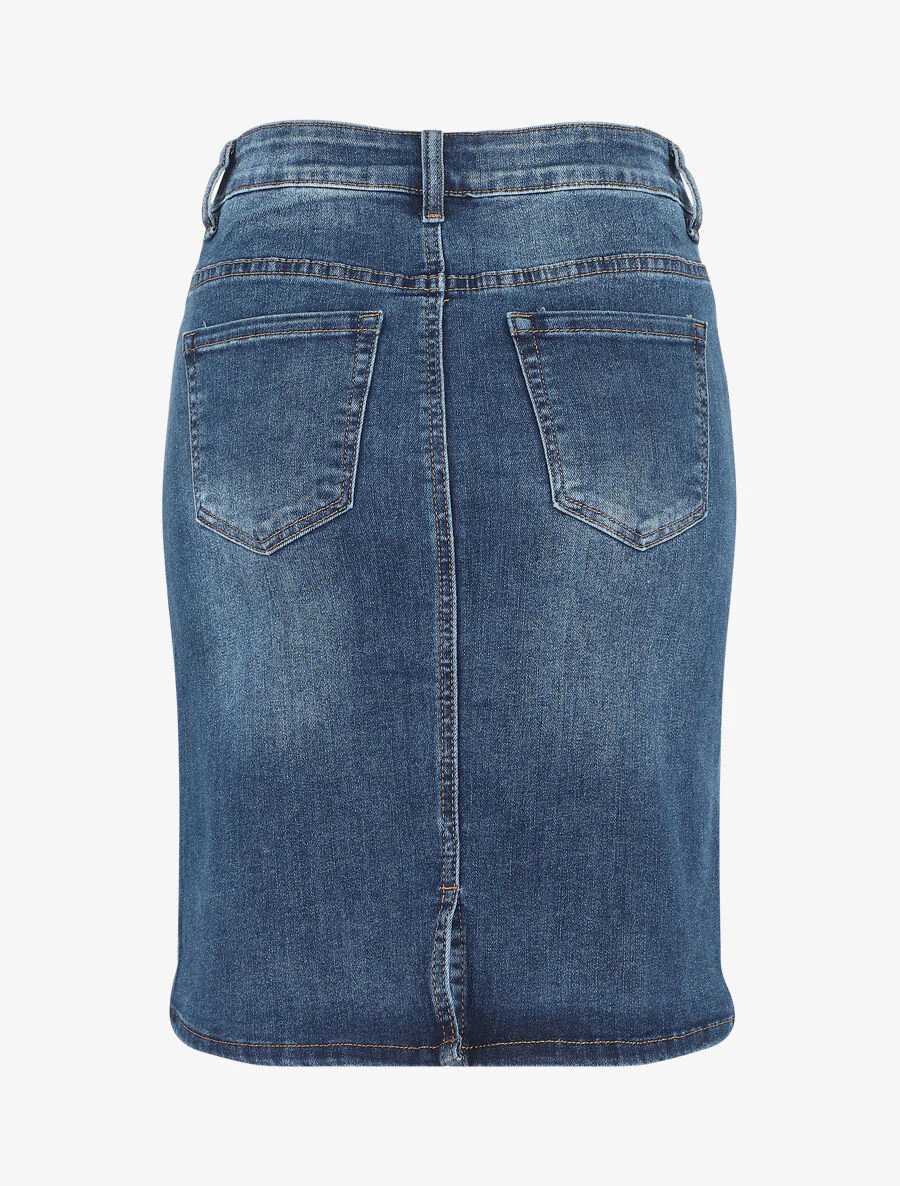 Jupe en jean droite délavée taille standard - Bleu denim - Image 2