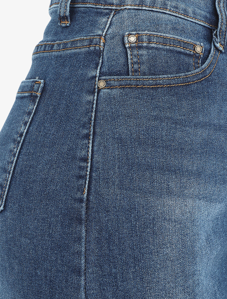 Jupe en jean droite délavée taille standard - Bleu denim - Image 3