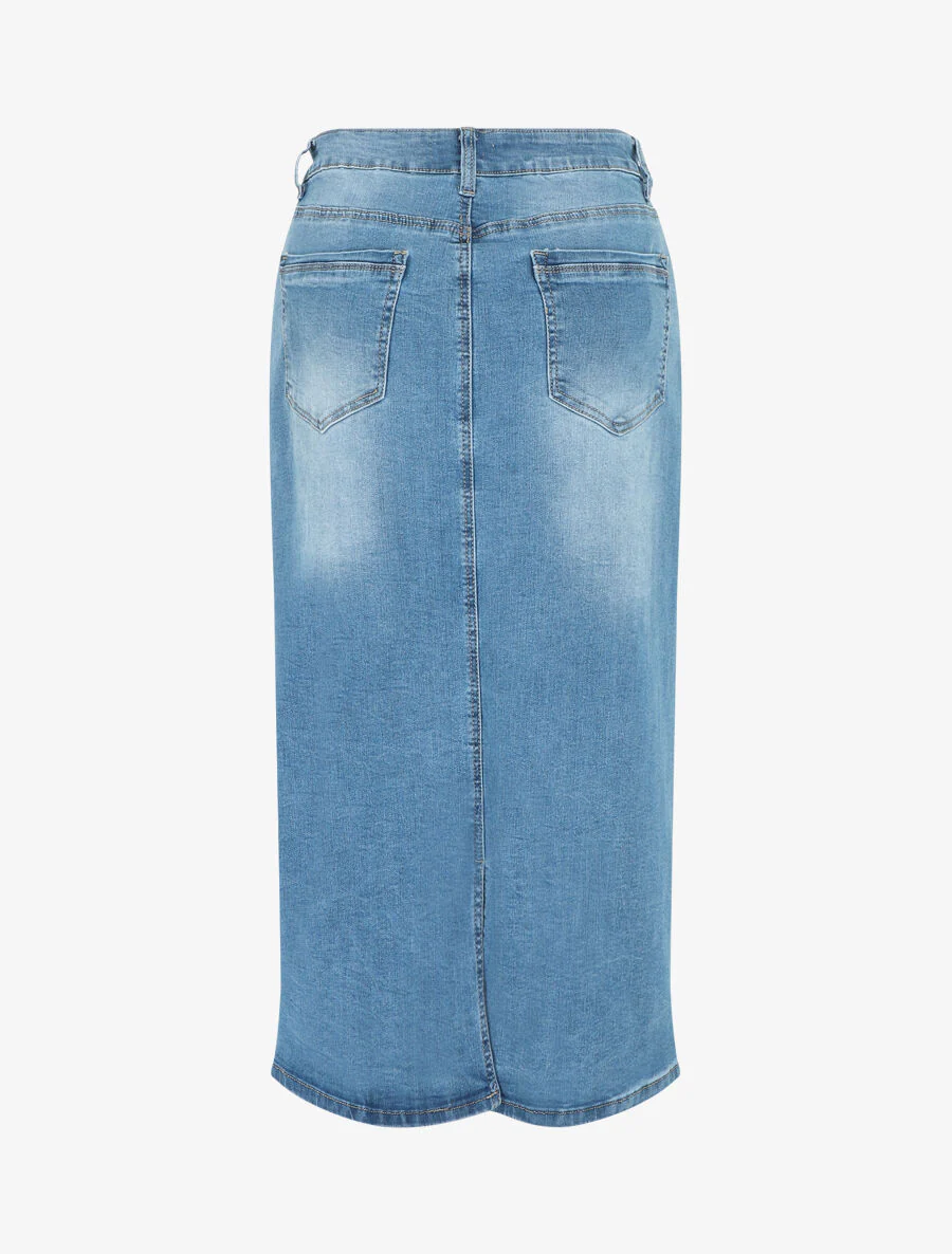 Jupe en jean grande taille fendue - Bleu - Image 2