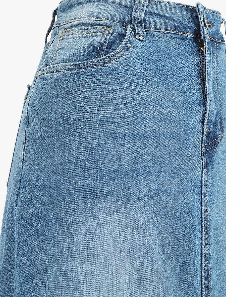 Jupe en jean grande taille fendue - Bleu - Image 3