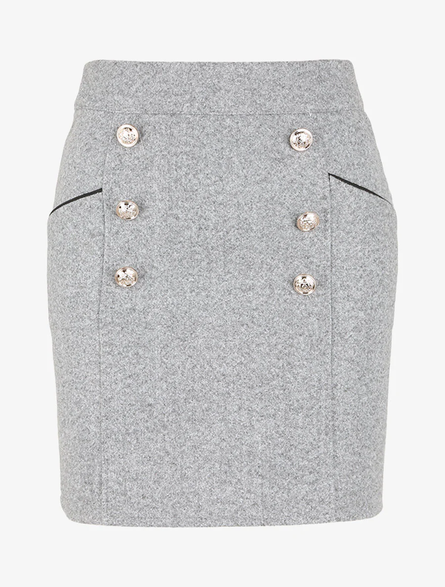 Jupe en laine mélangée à boutons stylisés - Gris clair