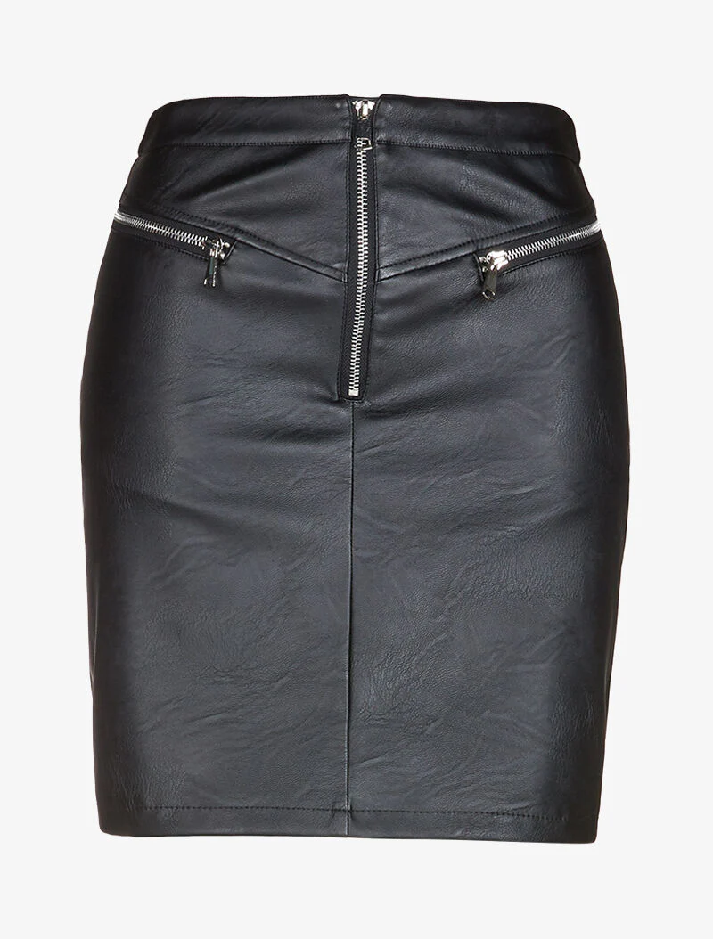 Jupe en simili à poches hautes zippées - noir