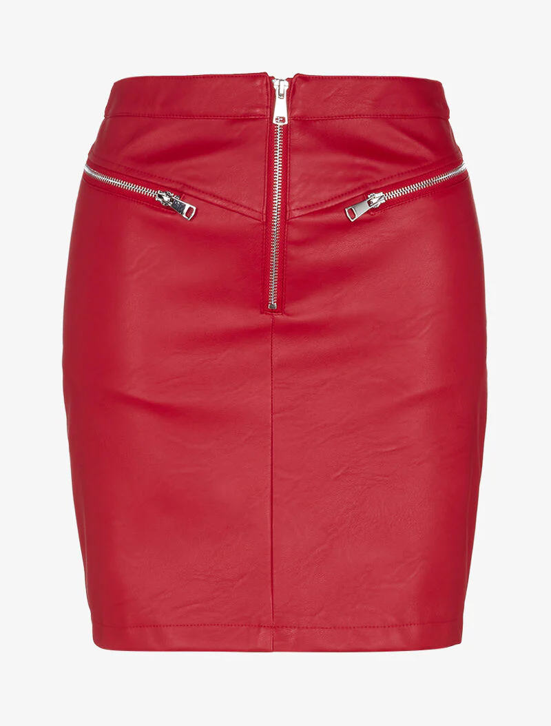 Jupe en simili à poches hautes zippées - rouge - Image 2