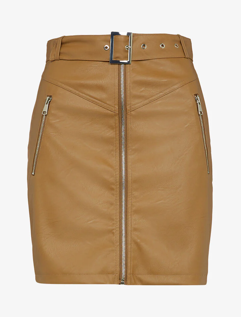 Jupe en simili à poches zippées - marron clair - Image 2