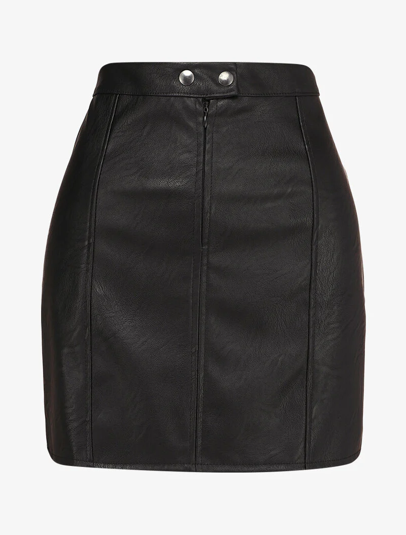 Jupe en simili à taille boutonnée - Noir