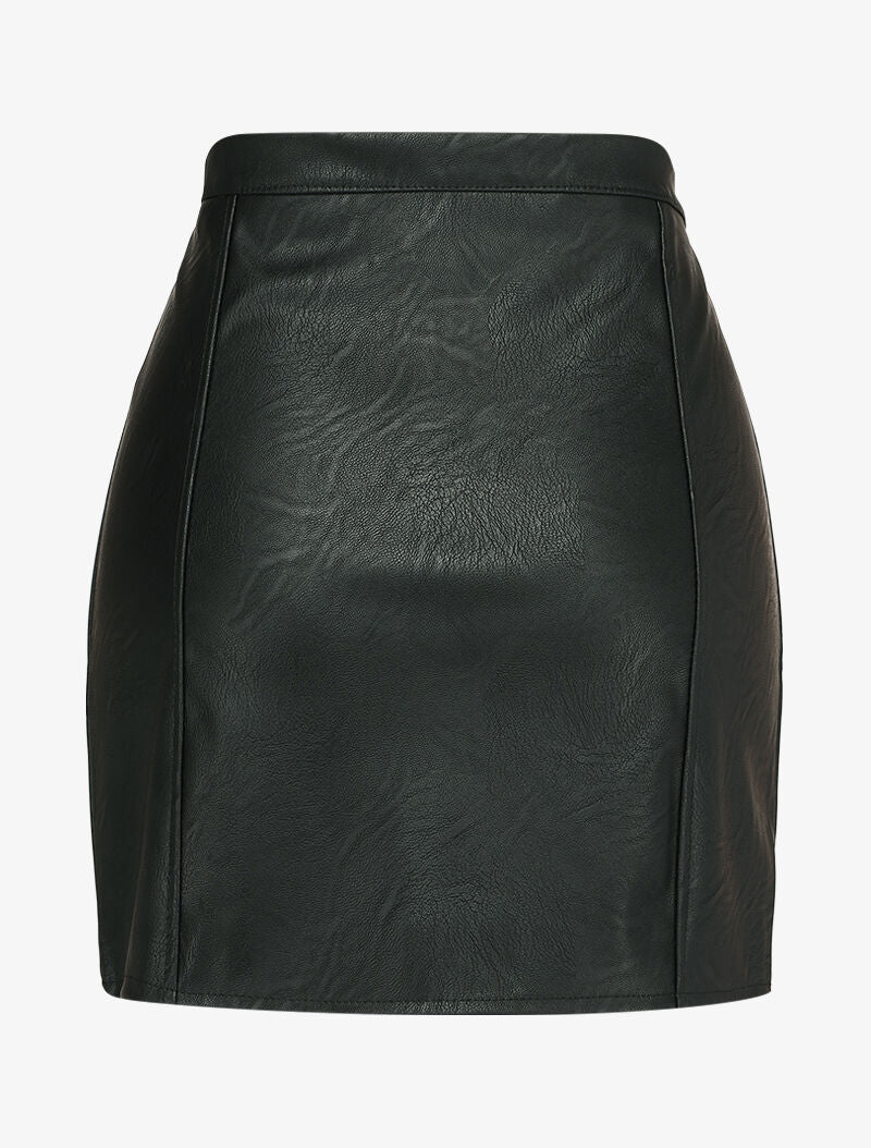Jupe en simili à taille boutonnée - Noir - Image 2