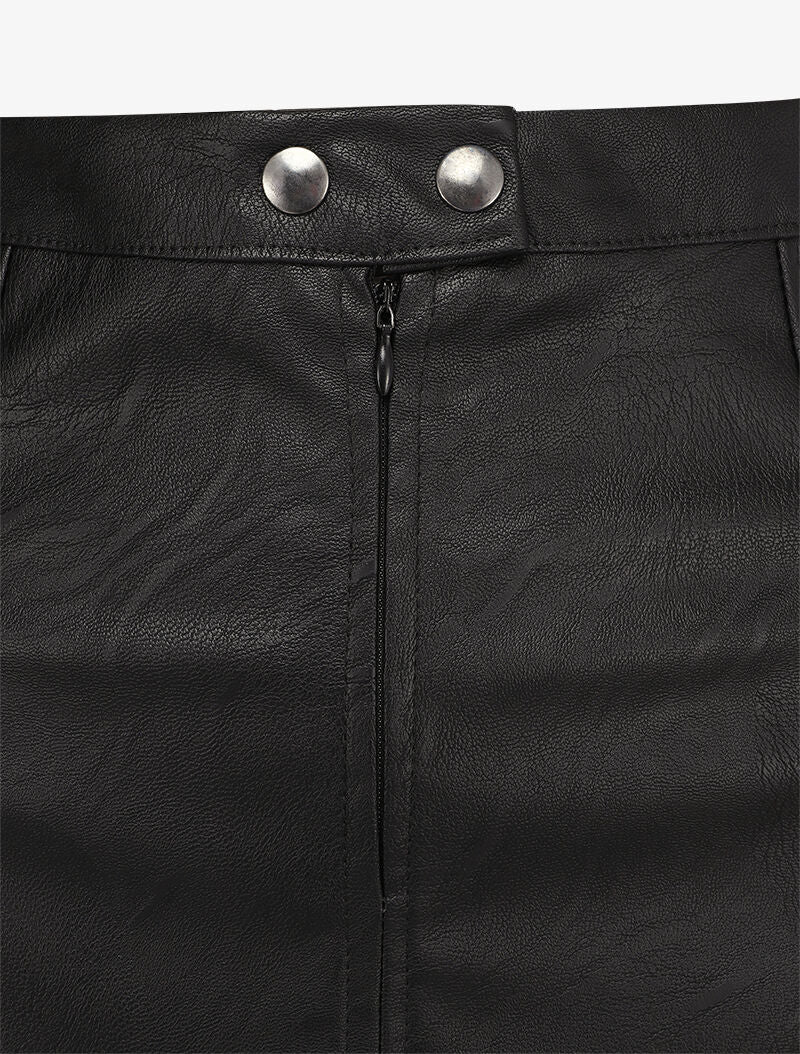 Jupe en simili à taille boutonnée - Noir - Image 3