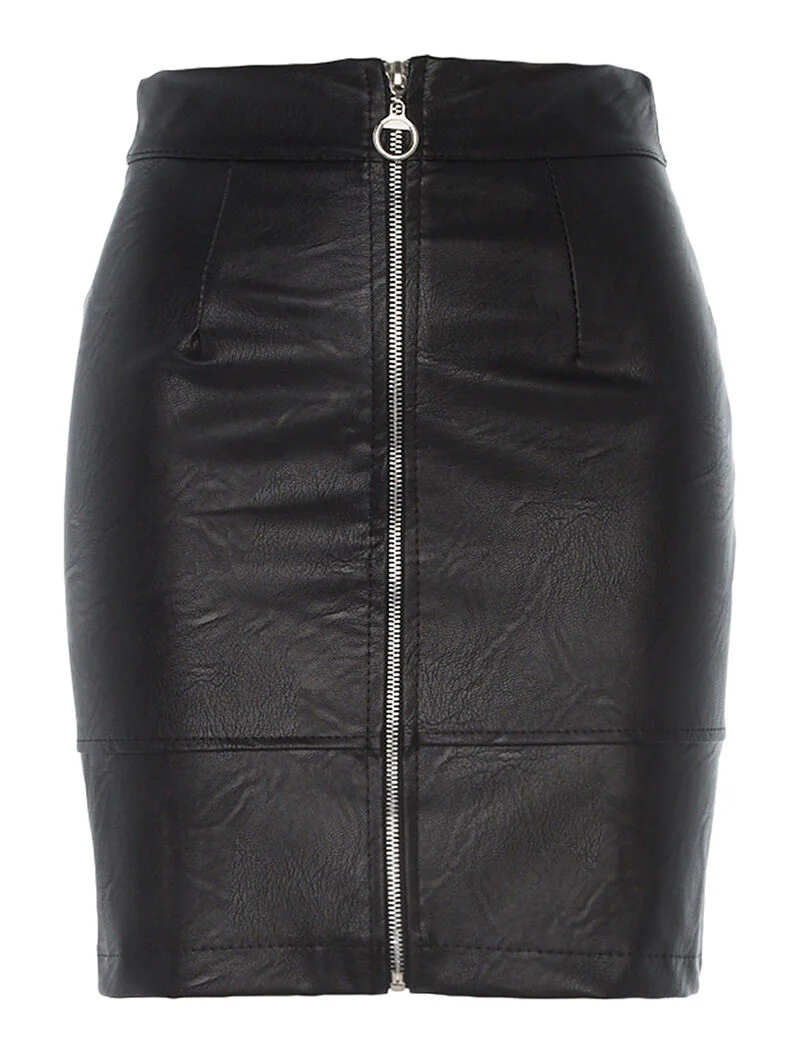 Jupe en simili zip avant - noir