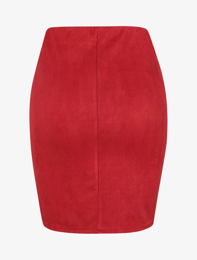 Jupe en suédine à boutons décoratifs - Rouge - Image 2