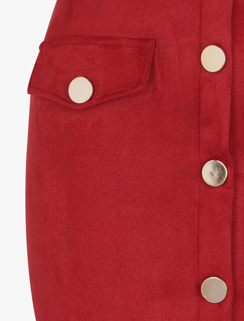 Jupe en suédine à boutons décoratifs - Rouge - Image 3