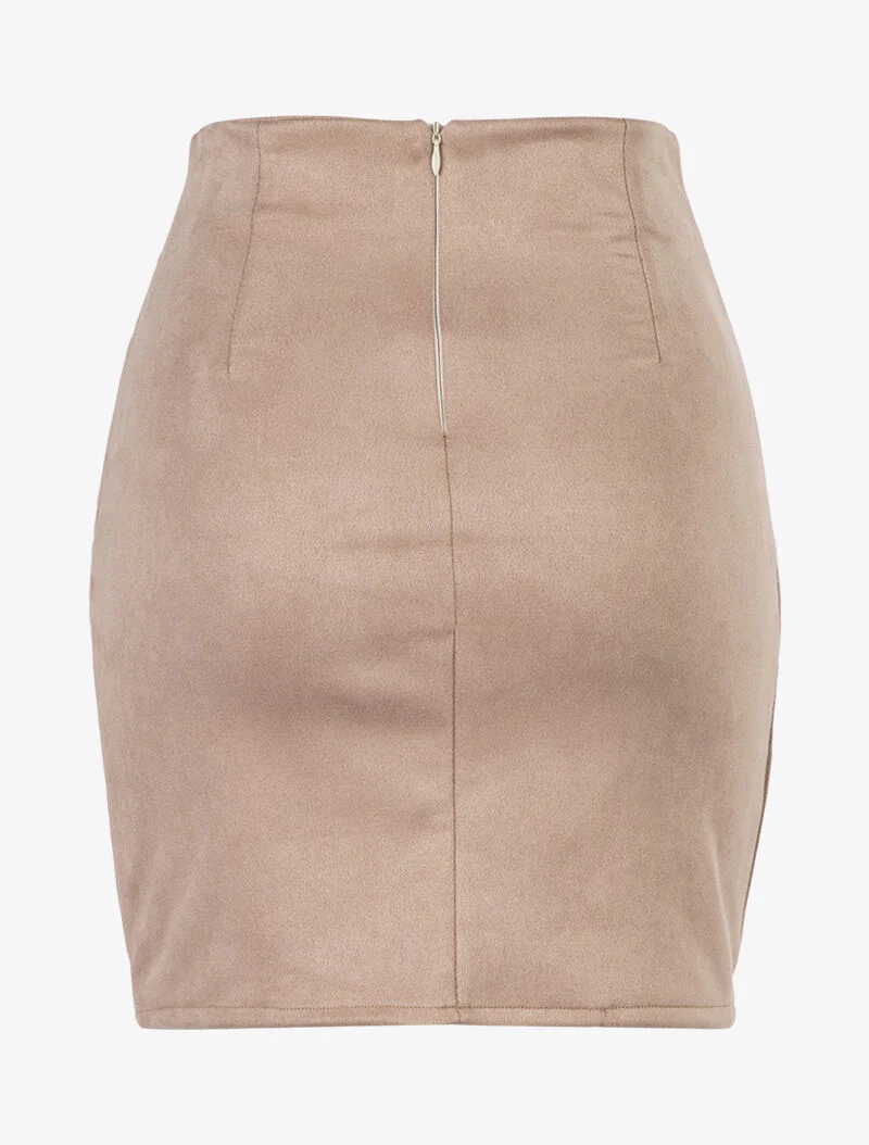 Jupe en suédine à côtés froncés - Beige - Image 2