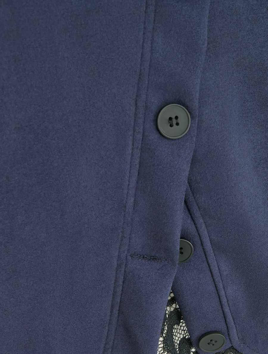 Jupe en suédine à dentelle - Marine - Image 3