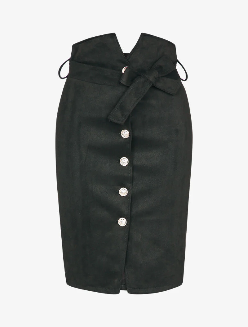 Jupe en suédine à taille empire stylisée - Noir