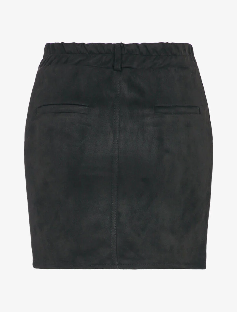 Jupe en suédine boutonnée à taille élastiquée - Noir - Image 2