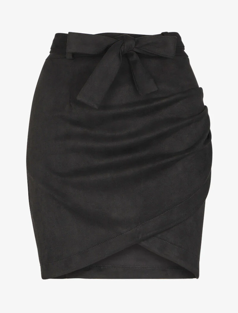 Jupe en suédine drapée style portefeuille - Noir