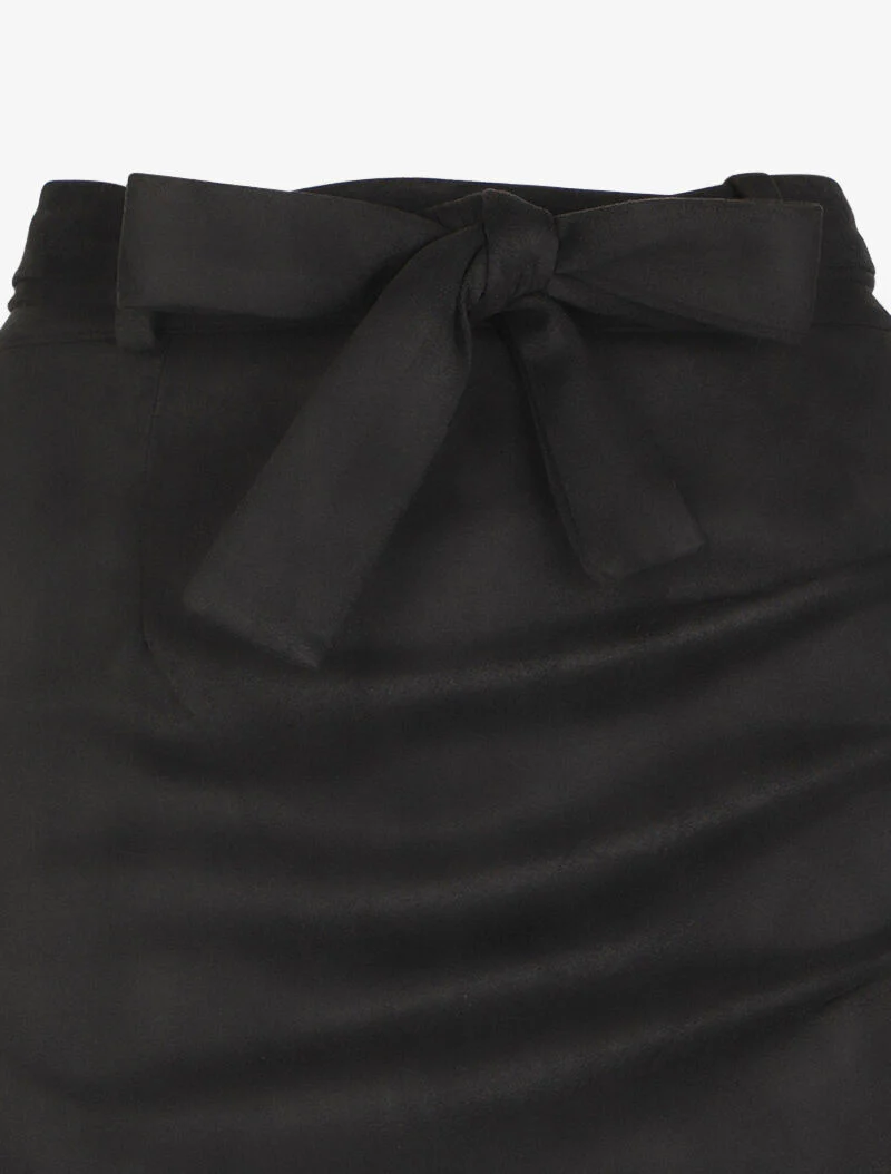 Jupe en suédine drapée style portefeuille - Noir - Image 3