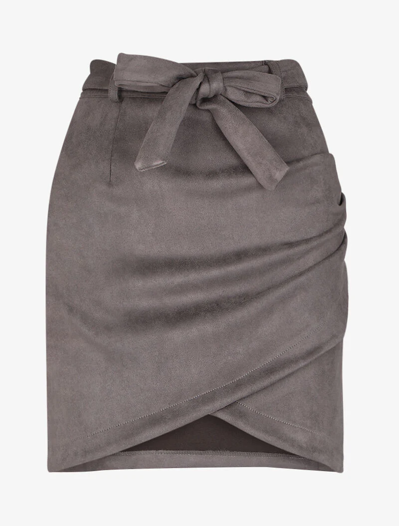 Jupe en suédine drapée style portefeuille - Gris foncé