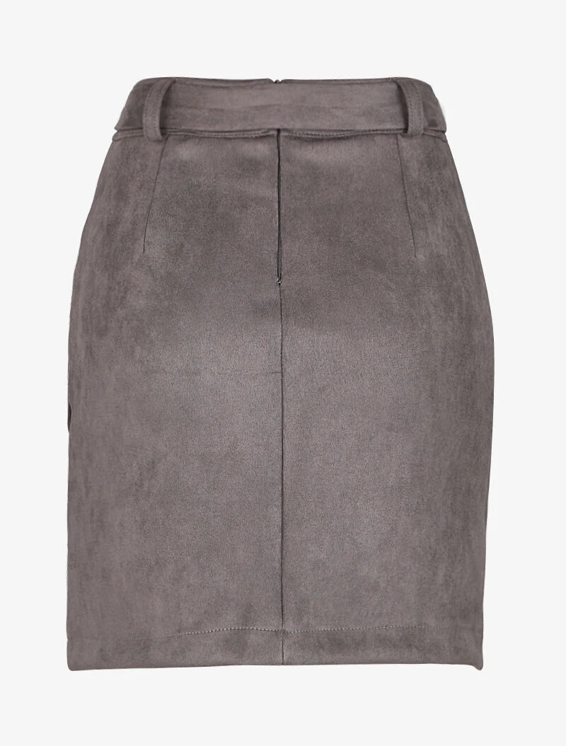 Jupe en suédine drapée style portefeuille - Gris foncé - Image 2