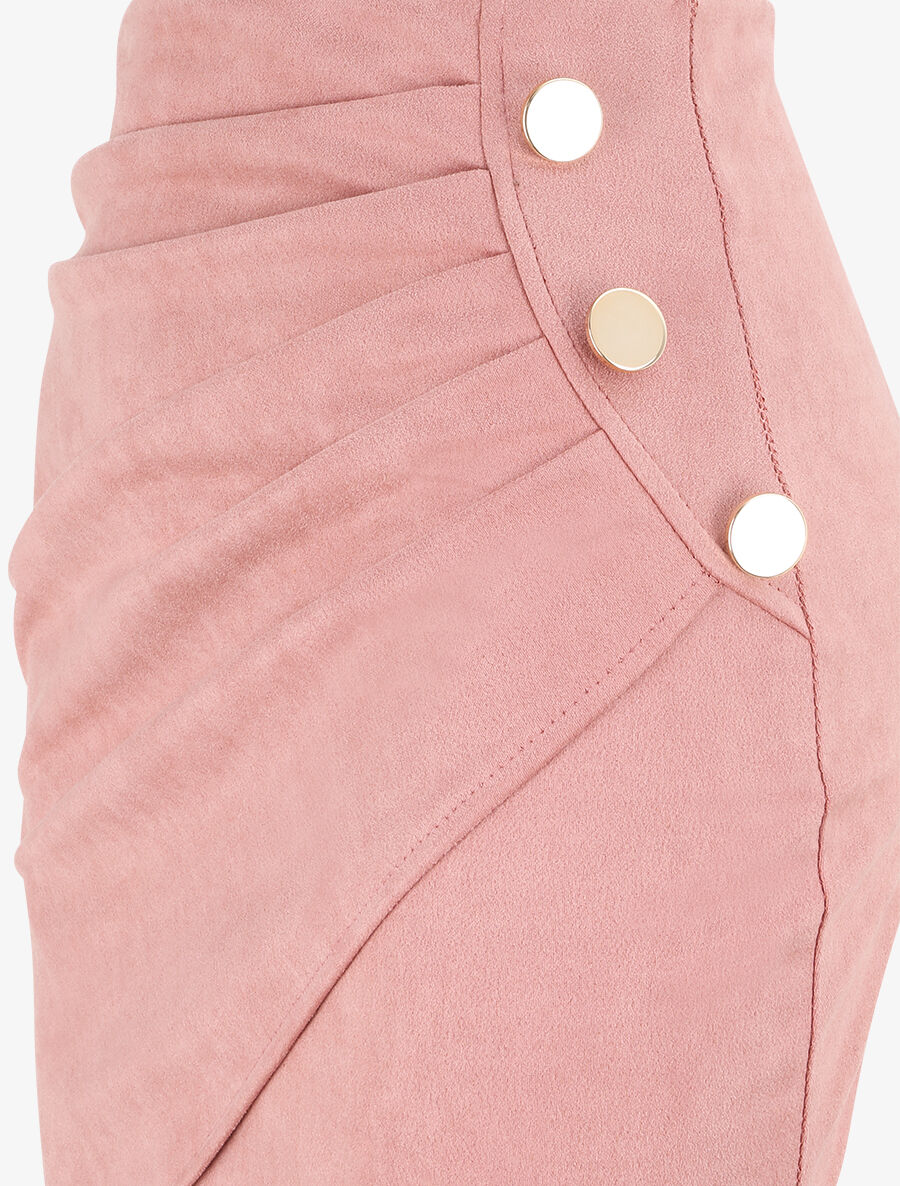 Jupe en suédine drapée style portefeuille - Rose - Image 3