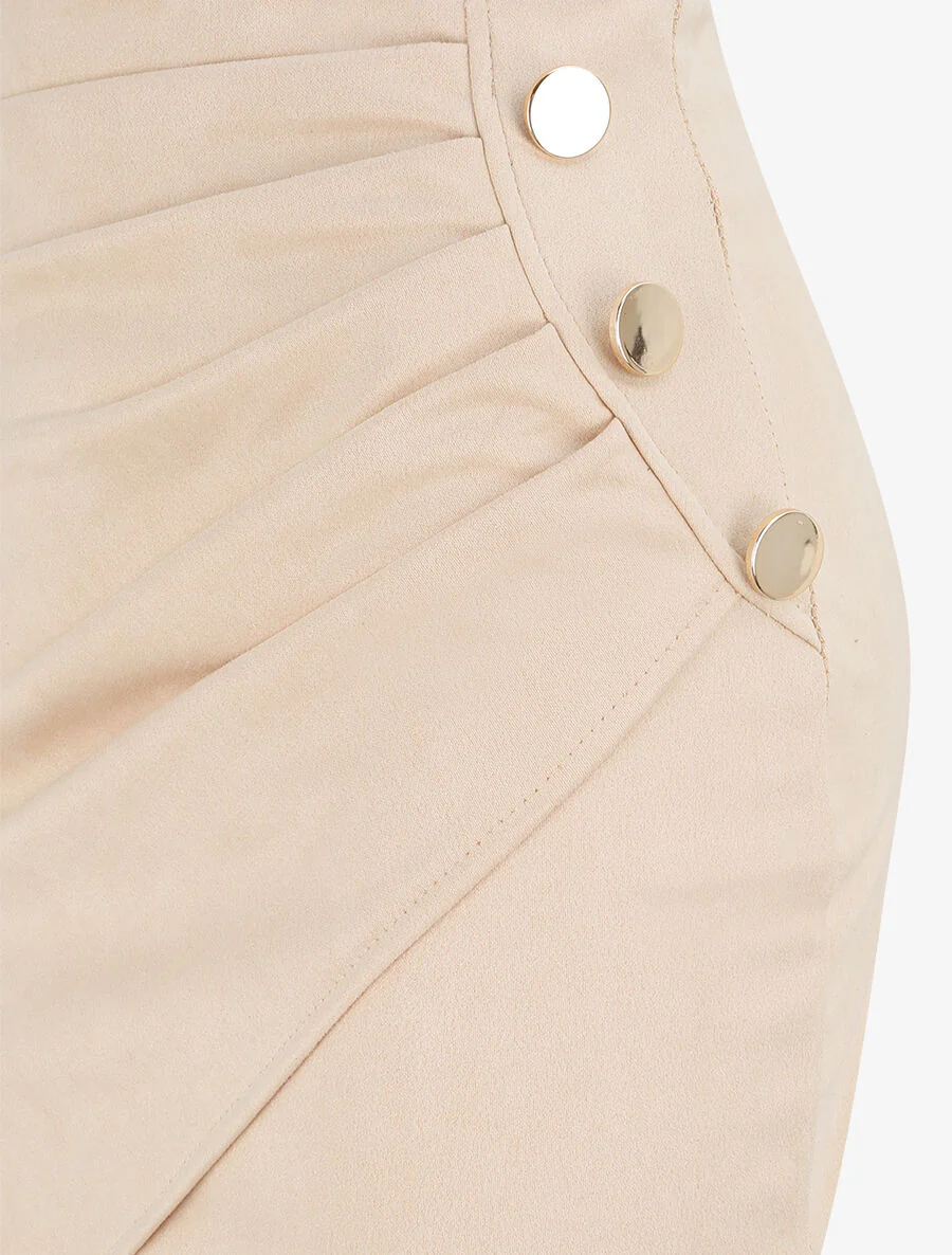 Jupe en suédine drapée style portefeuille - Beige - Image 3