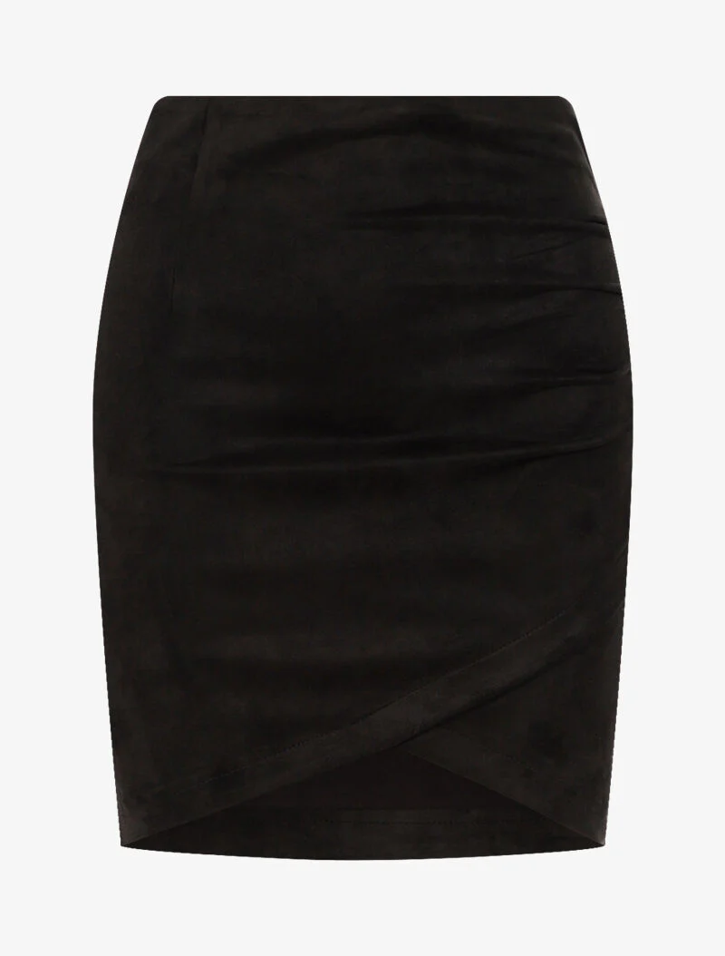 Jupe en suédine style portefeuille drapé - noir