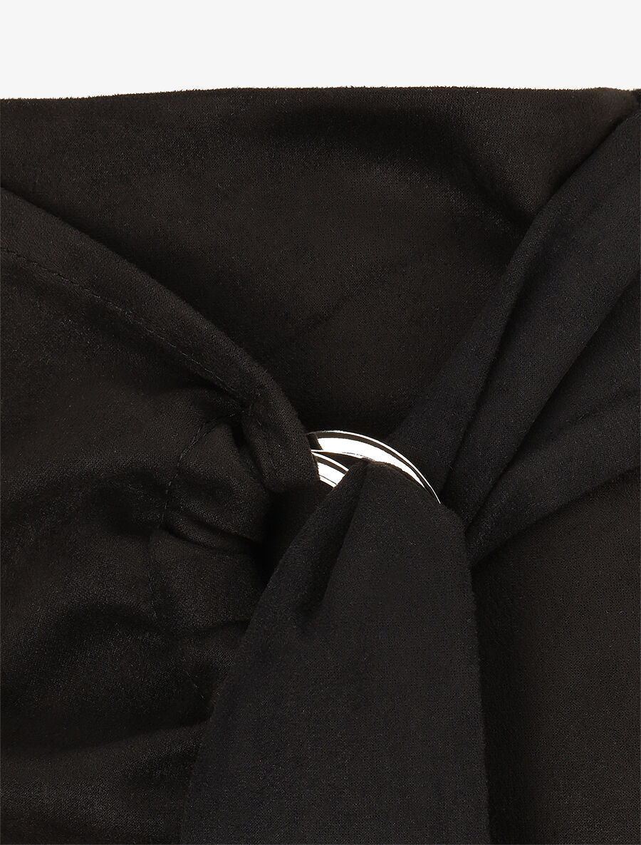 Jupe en suédine style portefeuille - Noir - Image 3